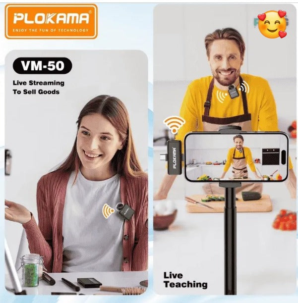 PLOKAMA VM50 Wireless Microphone – Lavalier Single Mic, Windproof Clip-On for Mobile & Camera Recording