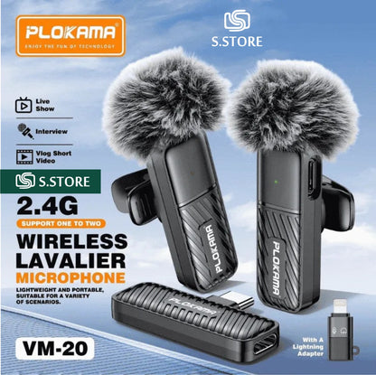 PLOKAMA VM20 Wireless Microphone – Lavalier Mic Set for Clear Audio