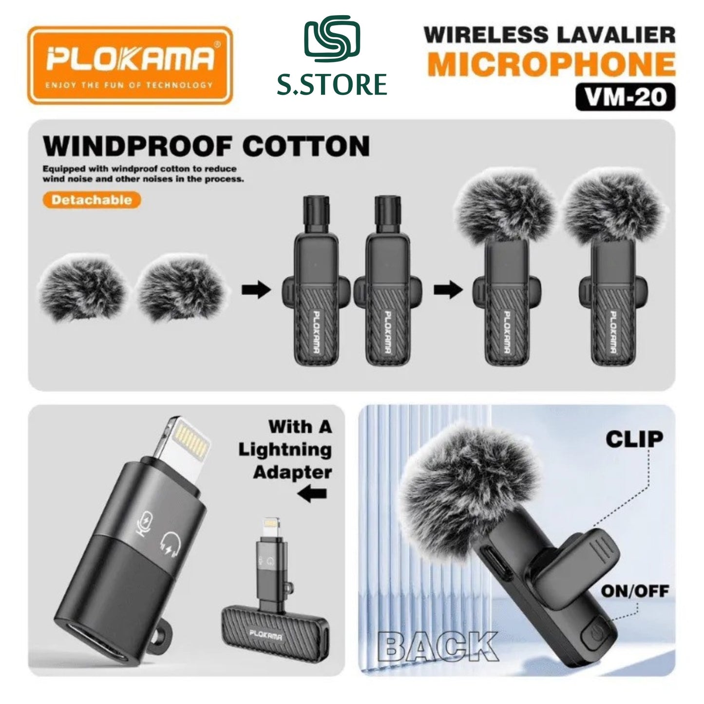 PLOKAMA VM20 Wireless Microphone – Lavalier Mic Set for Clear Audio