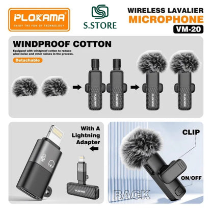 PLOKAMA VM20 Wireless Microphone – Lavalier Mic Set for Clear Audio