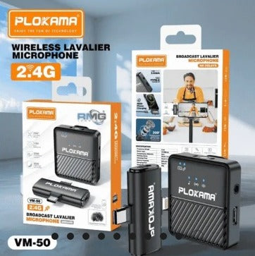 PLOKAMA VM50 Wireless Microphone – Lavalier Single Mic, Windproof Clip-On for Mobile & Camera Recording